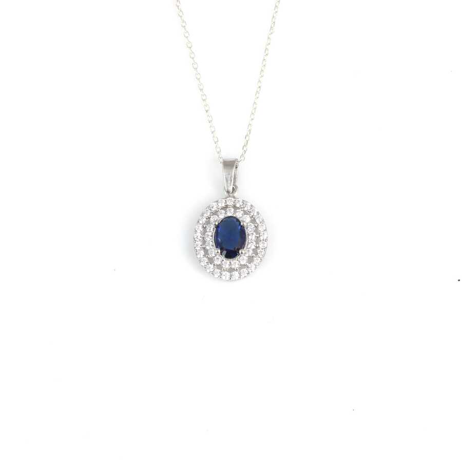Premium Sterling Silver Double Row Oval Sapphire Necklace