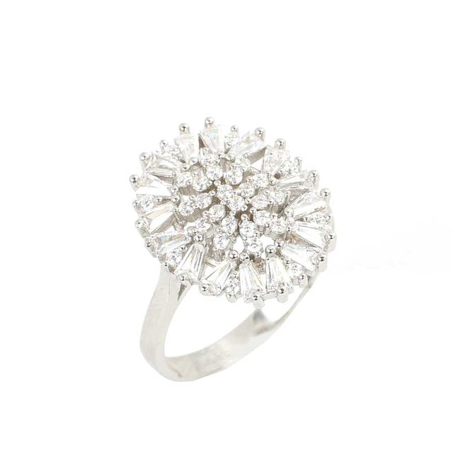 925 Sterling Silver Oval Baguette Zircon Ring - Contemporary Elegance