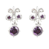Sterling Silver Amethyst Drop Earrings - Elegant Round Design