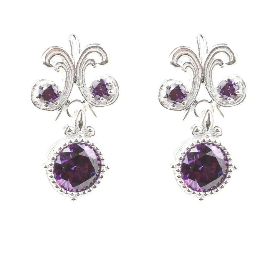 Sterling Silver Amethyst Drop Earrings - Elegant Round Design