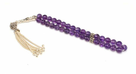 Amethyst & Sterling Silver Prayer Beads - Floral Imam Design