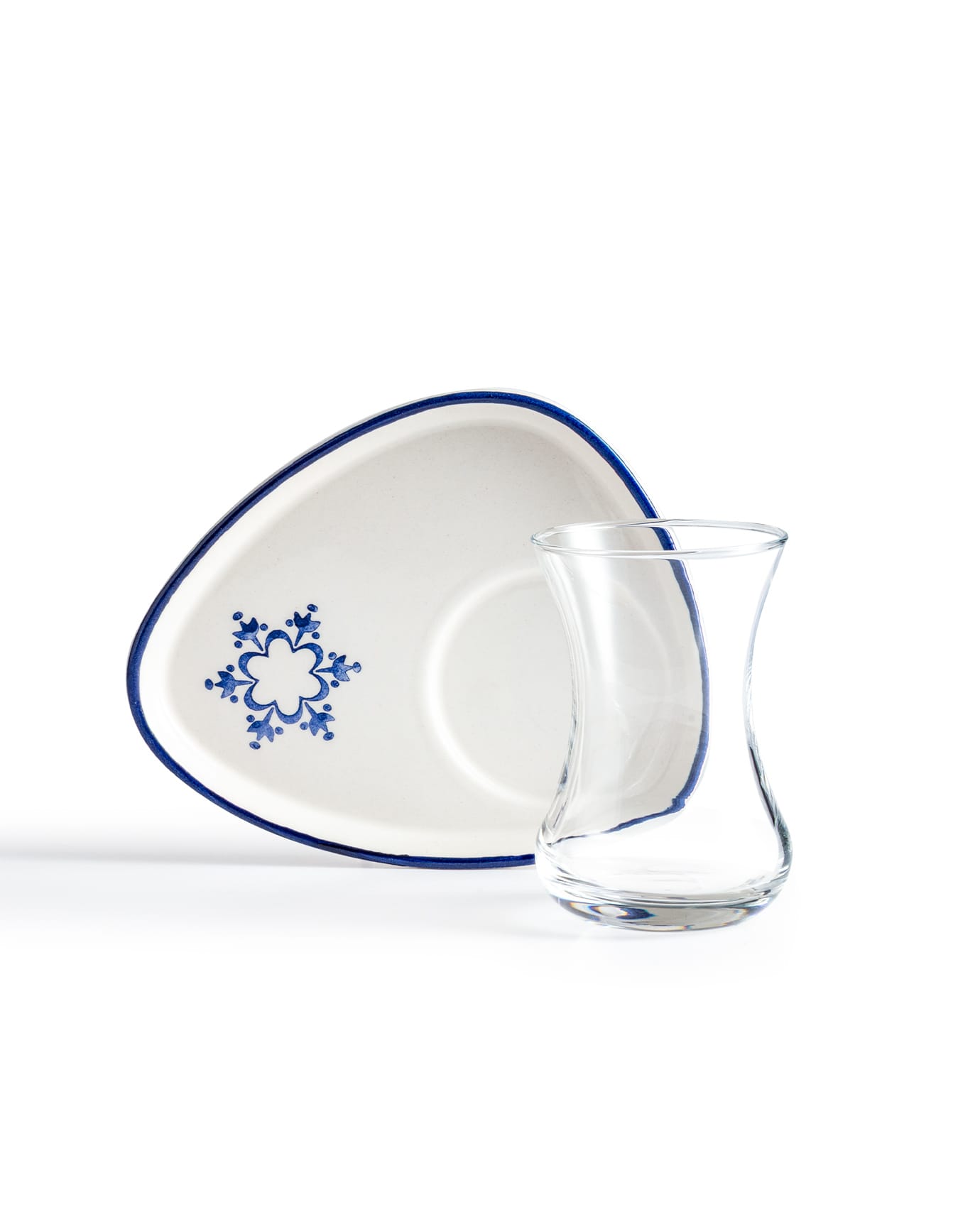 Elegant Glass & Ceramic Tea Set - Blue & White Artistic Design