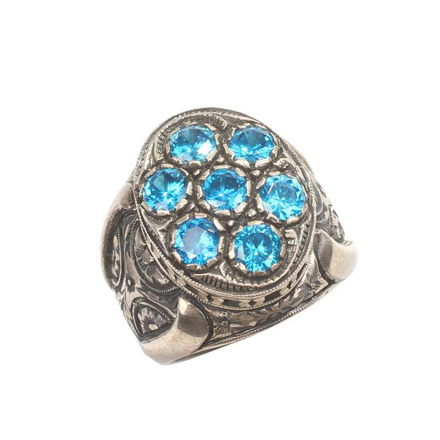 Bague homme en argent sterling 925 | Gemmes de zircon bleu ovales