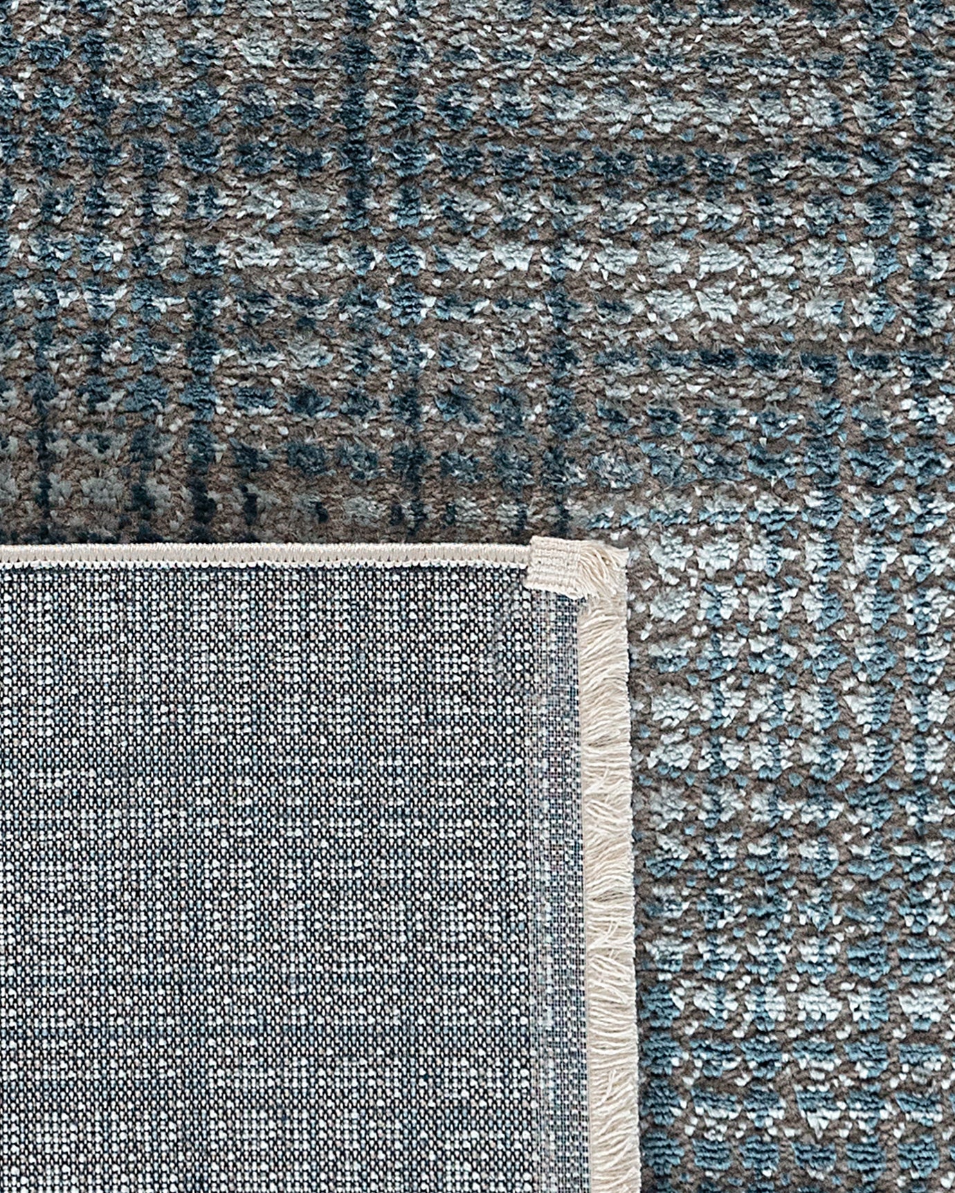 Weicher Polyester-Teppich – Modernes graues Krabbenmuster mit Fransenrändern