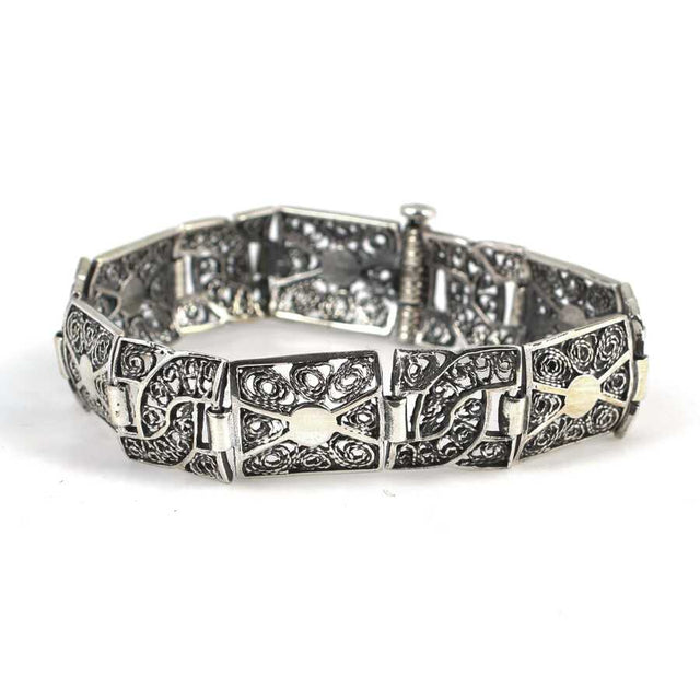 Sterling Silver Filigree Bracelet - Intricate Patterned Design