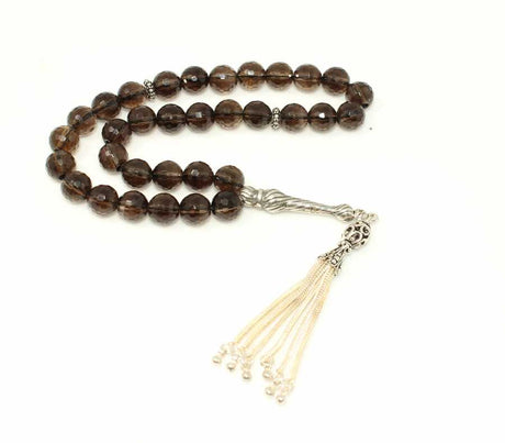 Natural Smoky Quartz & Sterling Silver Prayer Beads - Sphere Cut