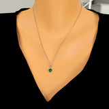 925 Sterling Silver Minimalist Round Synthetic Emerald Necklace