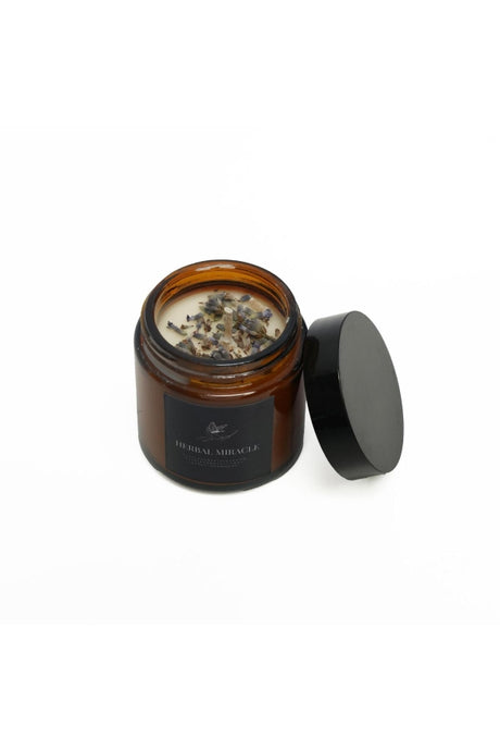 Bougie en cire de soja parfumée à la lavande dans un pot ambre, 100 ml