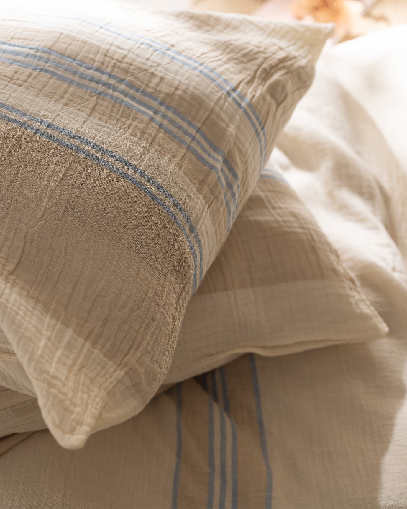 100% Cotton Muslin Double Duvet Cover Set - Yarn-Dyed, Soft & Breathable