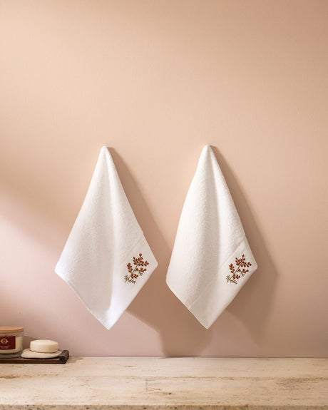 100% Cotton 2-Piece Hand Towel Set - Slyvia Embroidered Design