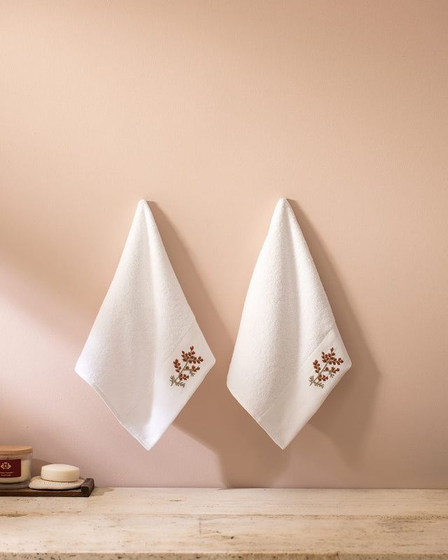 100% Cotton 2-Piece Hand Towel Set - Slyvia Embroidered Design