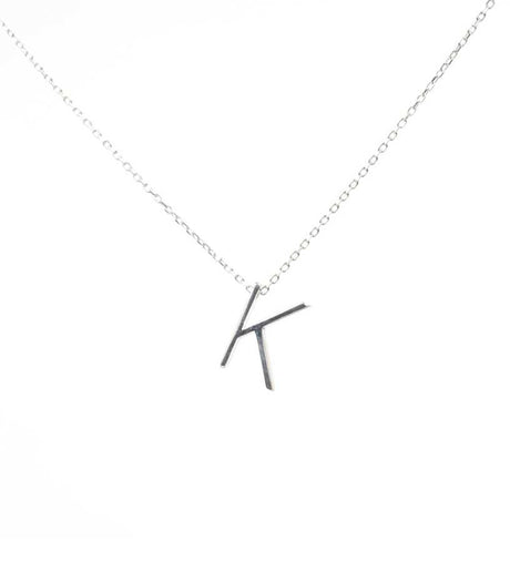 Sterling Silver 3D K Letter Pendant Necklace - Personalized Initial