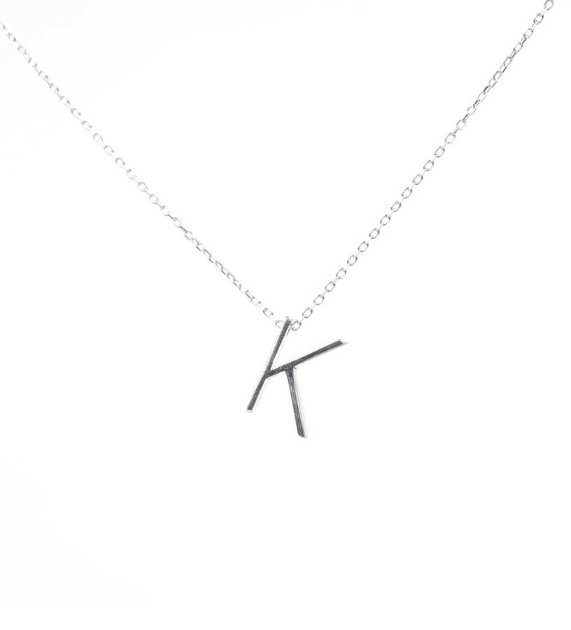 Sterling Silver 3D K Letter Pendant Necklace - Personalized Initial