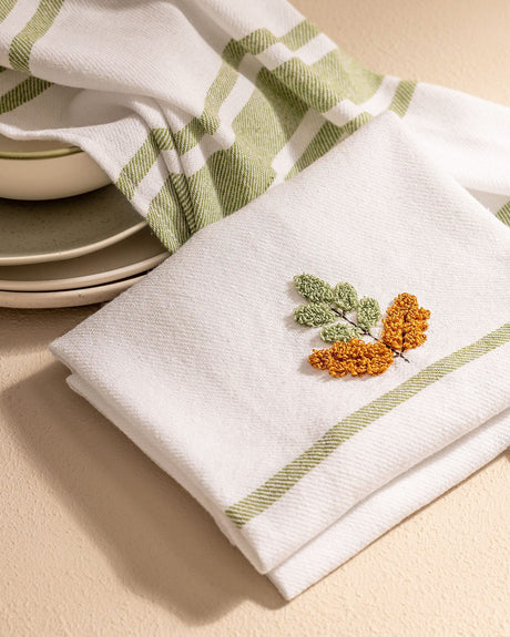 Cotton Blend 2-Piece Drying Cloth - Fleur Embroidered Design