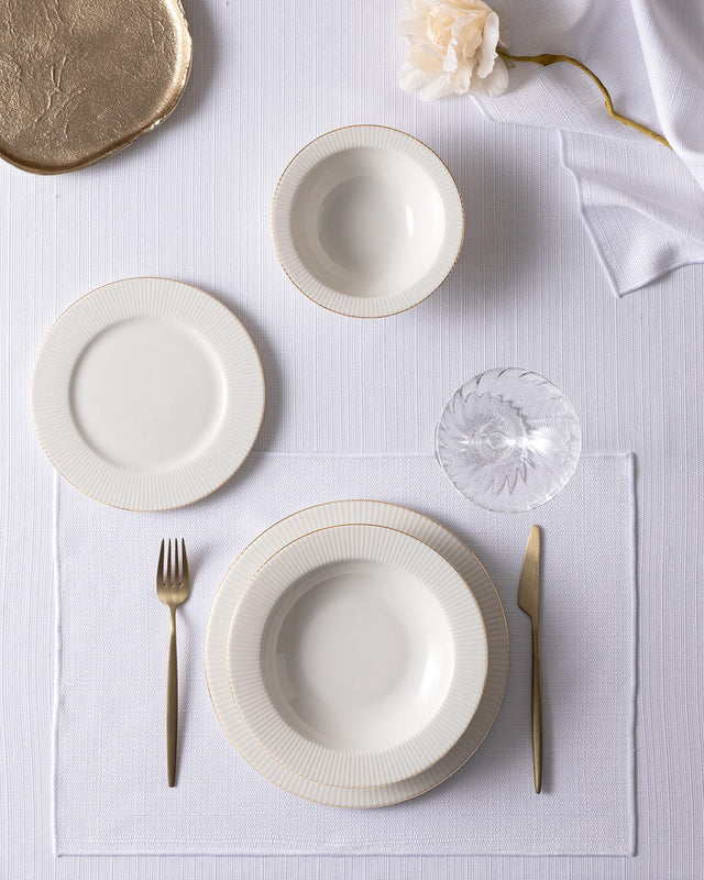 New Bone Porcelain 6-Person Dinner Set - Elegant Gold Trim