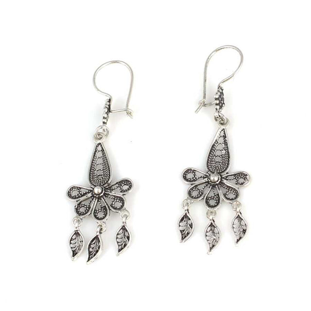 925 Sterling Silver Filigree Dangle Earrings - Handcrafted Design