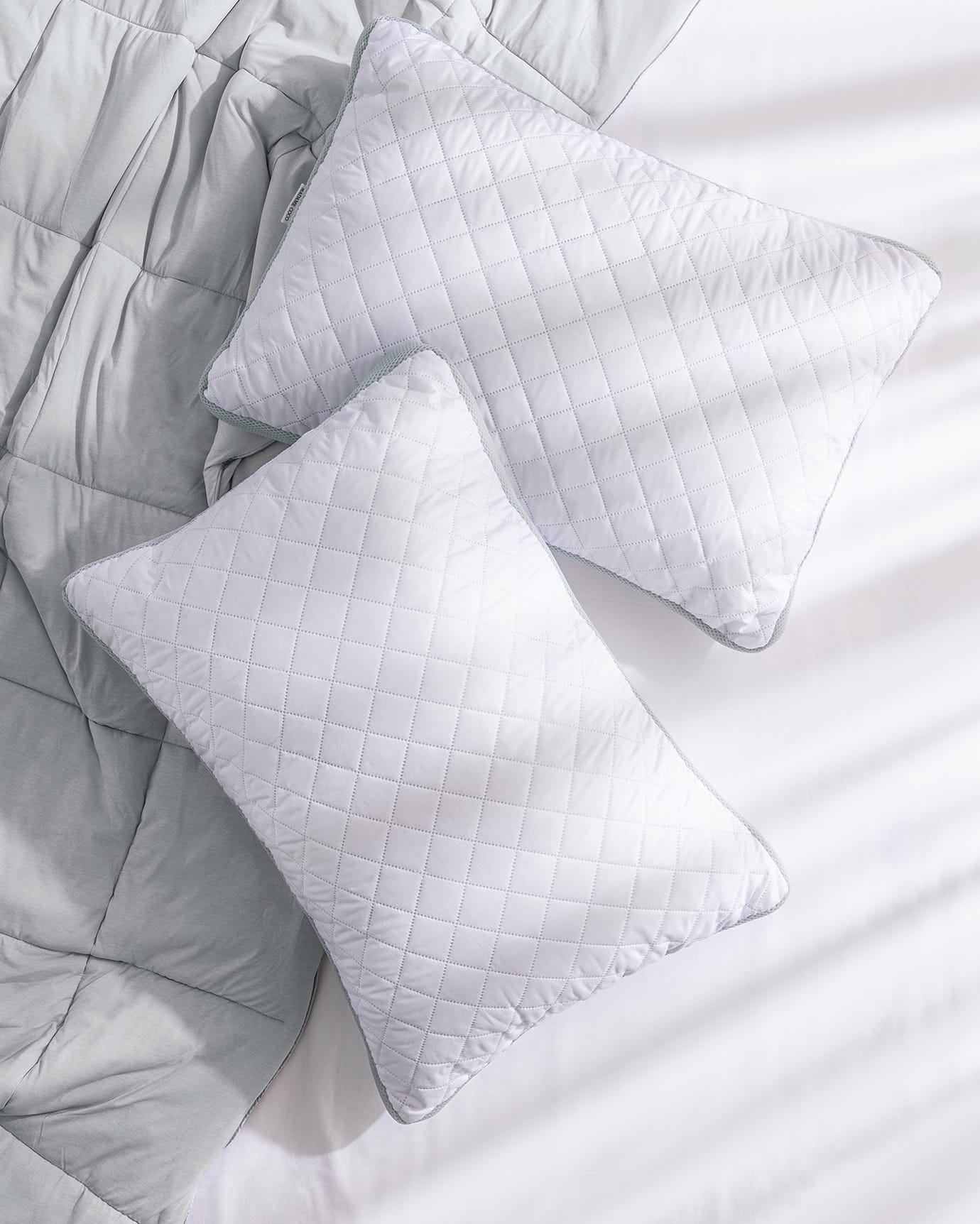 2-Pack Cooling Climate Control Pillows - White & Light Gray Set