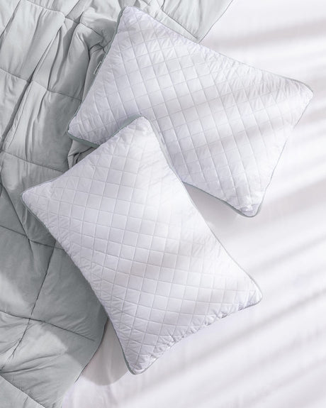 2-Pack Cooling Climate Control Pillows - White & Light Gray Set