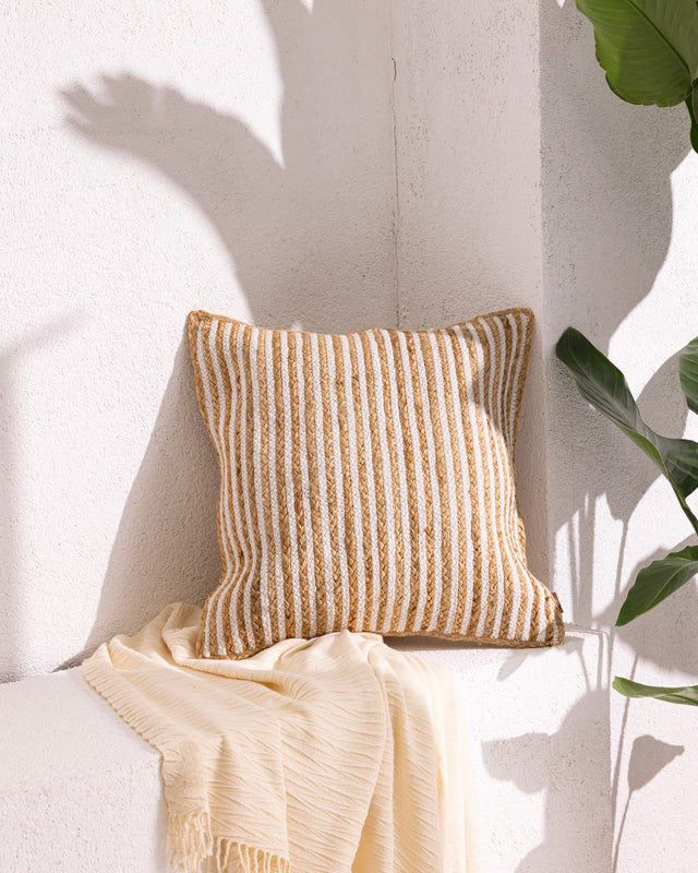 Natural Jute Cotton Blend Cushion Cover - Earthy Woven Texture