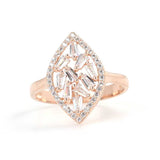 925 Sterling Silver Shuttle Model Ring with Baguette Zircon Stones