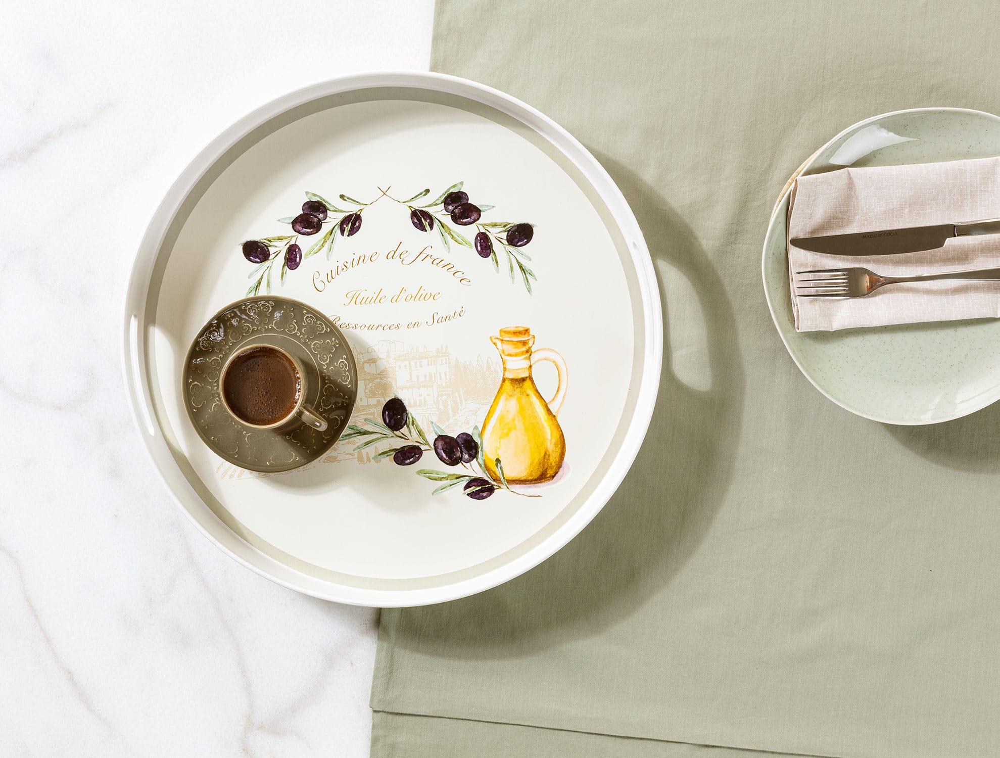Lightweight Plastic Serving Tray - Mediterranean Olive Motif