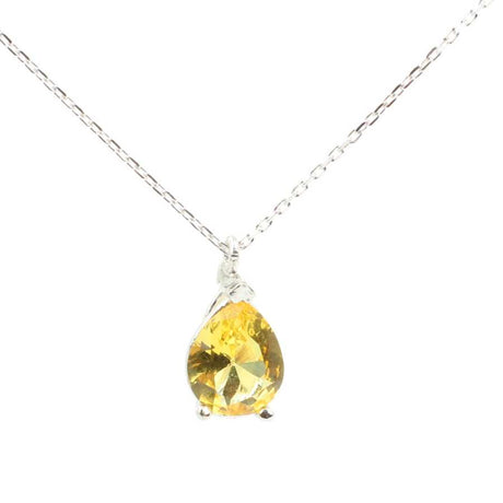 925 Sterling Silver Synthetic Citrine Solitaire Pendant Necklace