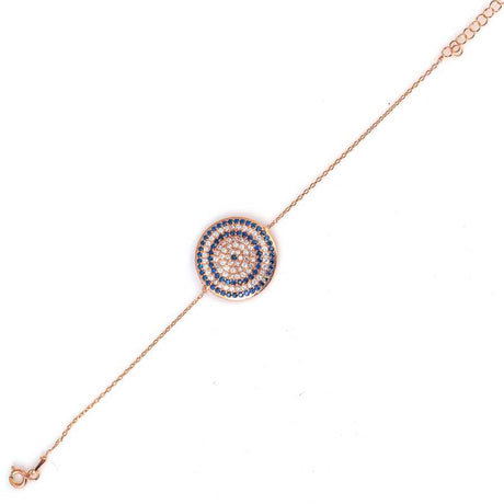 Sterling Silver Large Evil Eye Bracelet - Zircon Pave Charm
