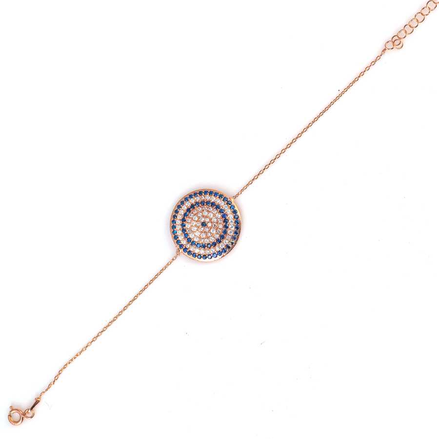 Sterling Silver Large Evil Eye Bracelet - Zircon Pave Charm