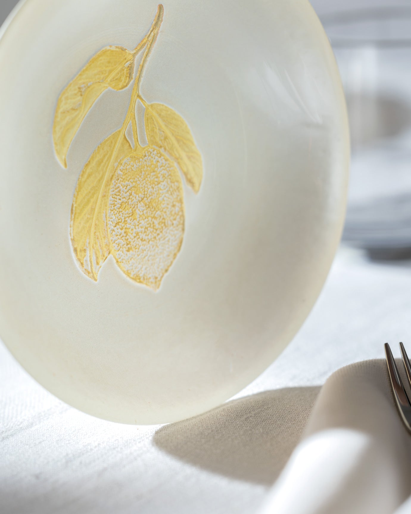 Glass Dessert Plate - Citron Motif Pearl Finish