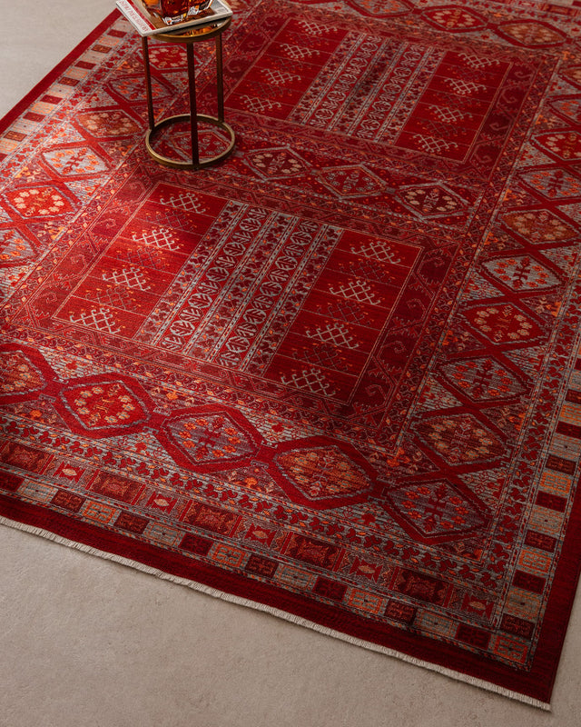 Red Distressed Medallion Area Rug - 6'7" x 9'10" Polyester