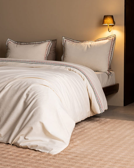 100% Cotton Double Duvet Cover Set - Embroidered Soft Washed Finish