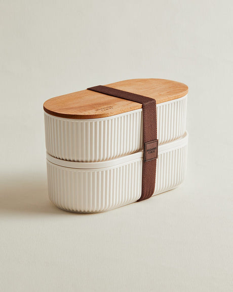 Set of 2 Food Storage Containers with Wooden Lids, 1000ml Each