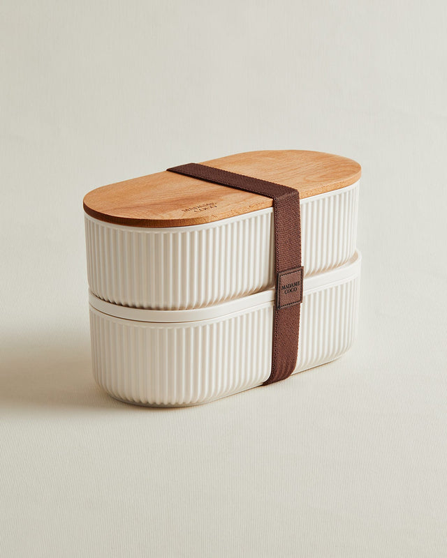 Set of 2 Food Storage Containers with Wooden Lids, 1000ml Each