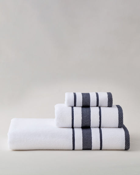 Soft Absorbent Bath Towel - White and Navy Blue