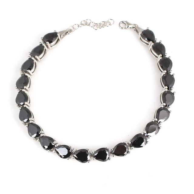 925 Sterling Silver Teardrop Synthetic Onyx Tennis Bracelet