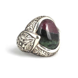 925 Sterling Silver Men's Tourmaline Ring with Engraved Detail