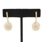 Sterling Silver Sunflower Dangle Earrings with Baguette Zircon