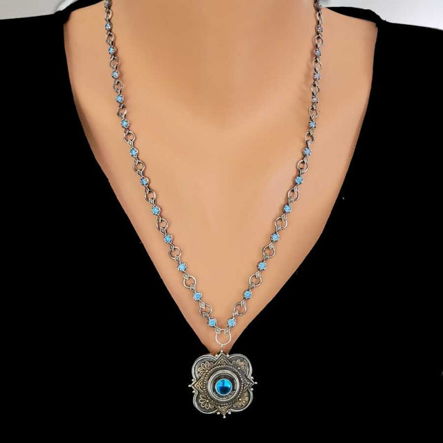 925 Sterling Silver Square Aquamarine Color Zircon Pendant Necklace