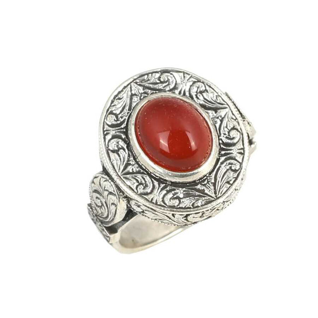925 Sterling Silver Agate Men's Ring - Masterfully Carved Detail