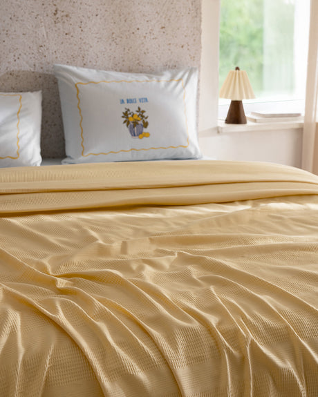 Mathilda King Size 100% Cotton Pike Bedspread Set - Yellow