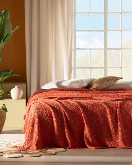 Double Cotton Bedspread Cover - Soft & Breathable - Orange