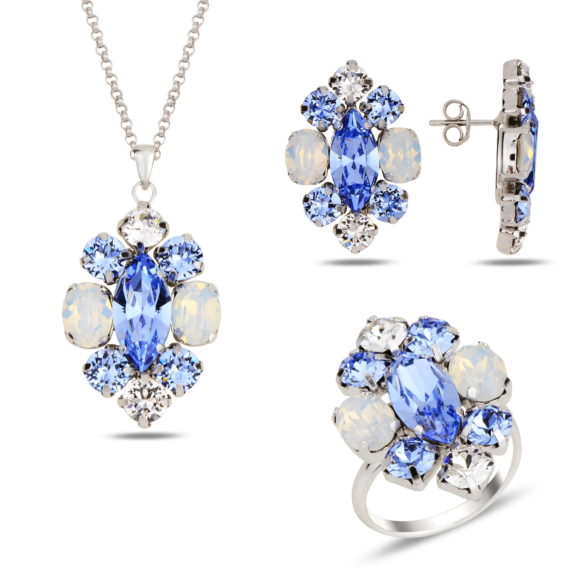 Set van sterling zilver met roségoud plating - Aquamarijnkleurige Swarovski elegantie