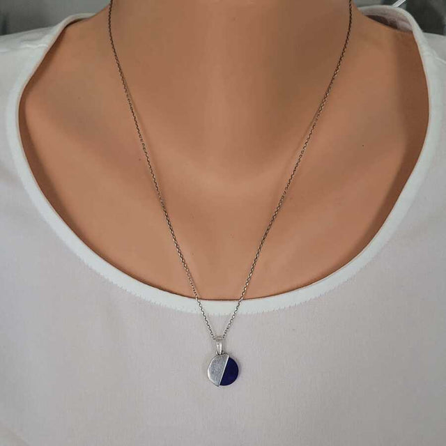 925 Sterling Silver Lapis Gemstone Pendant Necklace - Minimalist
