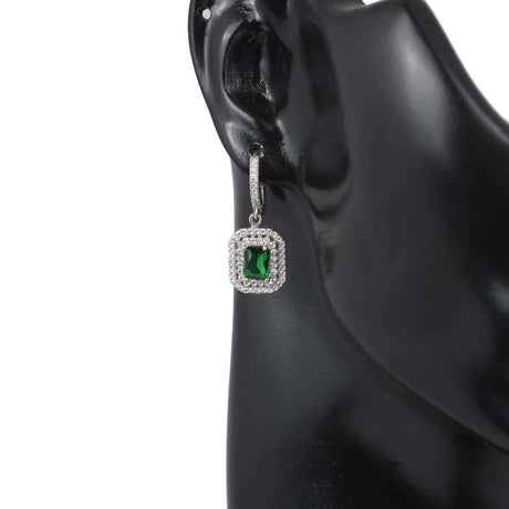 925 Sterling Silver Double Row Entourage Emerald Zircon Earrings