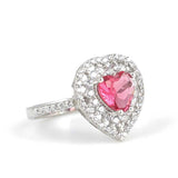 Sterling Silver Heart Ring with Ruby Zircon & White Zircon Halo