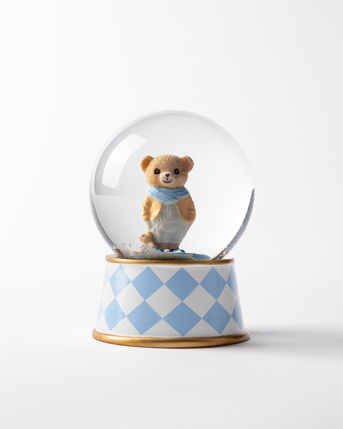 Resin & Glass Snow Globe - Polo Bear Salmon & Blue Design