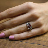 Sterling Silver Double Leaf Ring - Hand-Enameled Red Design