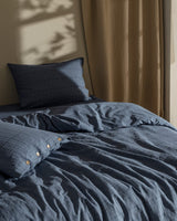 Indigo Dobby Weave 100% Cotton Family Size Duvet Cover Bedding Set