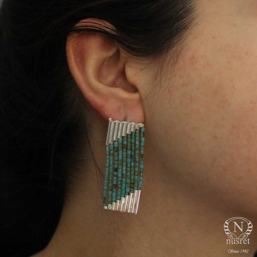 925 Sterling Silver Turquoise 9-Row Cascading Dangle Earrings