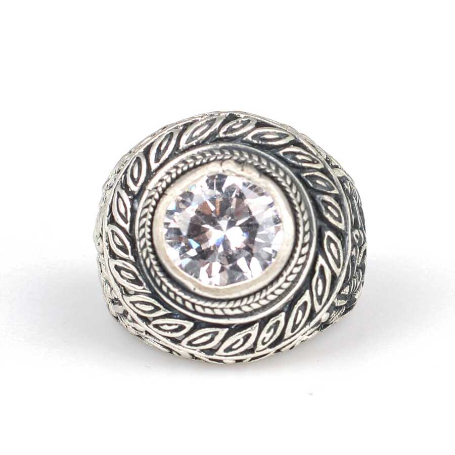 Premium 925 Sterling Silver Zircon Filigree Leaf Ring